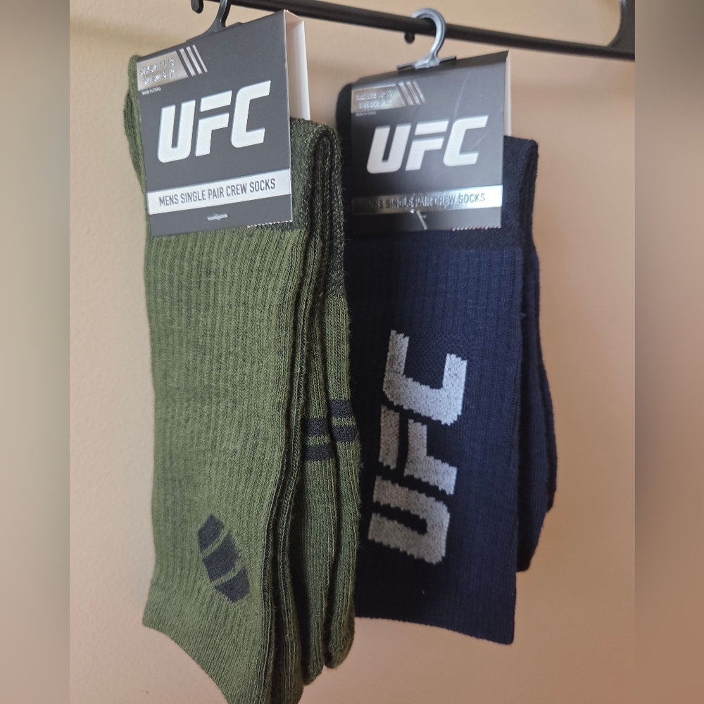 UFC Men's Crew Socks - Two Pairs, Green and Blue   Shoe Size 6-12